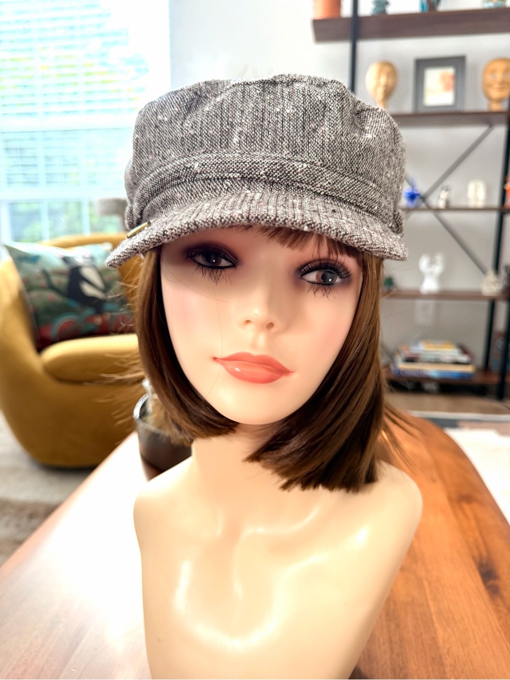 ROXY Wool Blend Tweed Newsboy Cabbie Cap Brown Pink Y2K Skater Hat - Picture 7 of 10